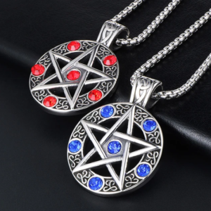 pentagram chirurgická ocel modrý červený kamínky