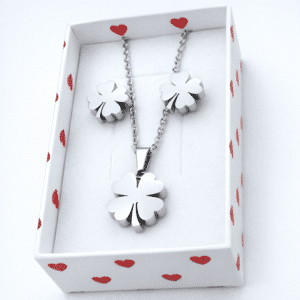 sada čtyřlístky, sada čtyřlístky z oceli, šperky čtyřlístek, dárek se symbolem štěstí, nerezová sada šperků