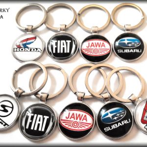 Klíčenka Jawa, Indian, BMW, Fiat, Subaru, Honda, Trabant přívěšek na klíče auto motorkářský